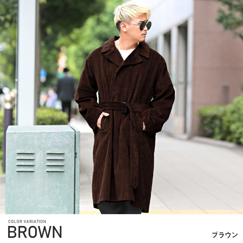 セール トレンチコート メンズ アウター ロング コーデュロイ 大人 ルーズ ビター系 Pm 9978 Luxstyle 通販 Yahoo ショッピング