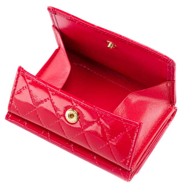 極小財布 BOX型 パテントダイヤ　「コーラルレッド」　\17,600(税込)