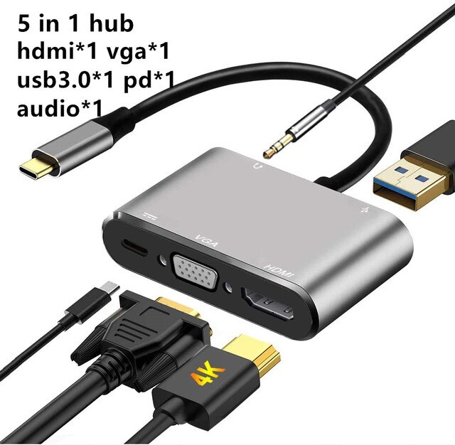 Hdmiと互換性のあるUSBCハブ,4k vgaアダプター,rj45,lan,sd tf,pd usb3