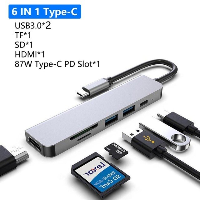 Hdmiと互換性のあるUSBCハブ,4k vgaアダプター,rj45,lan,sd tf,pd usb3