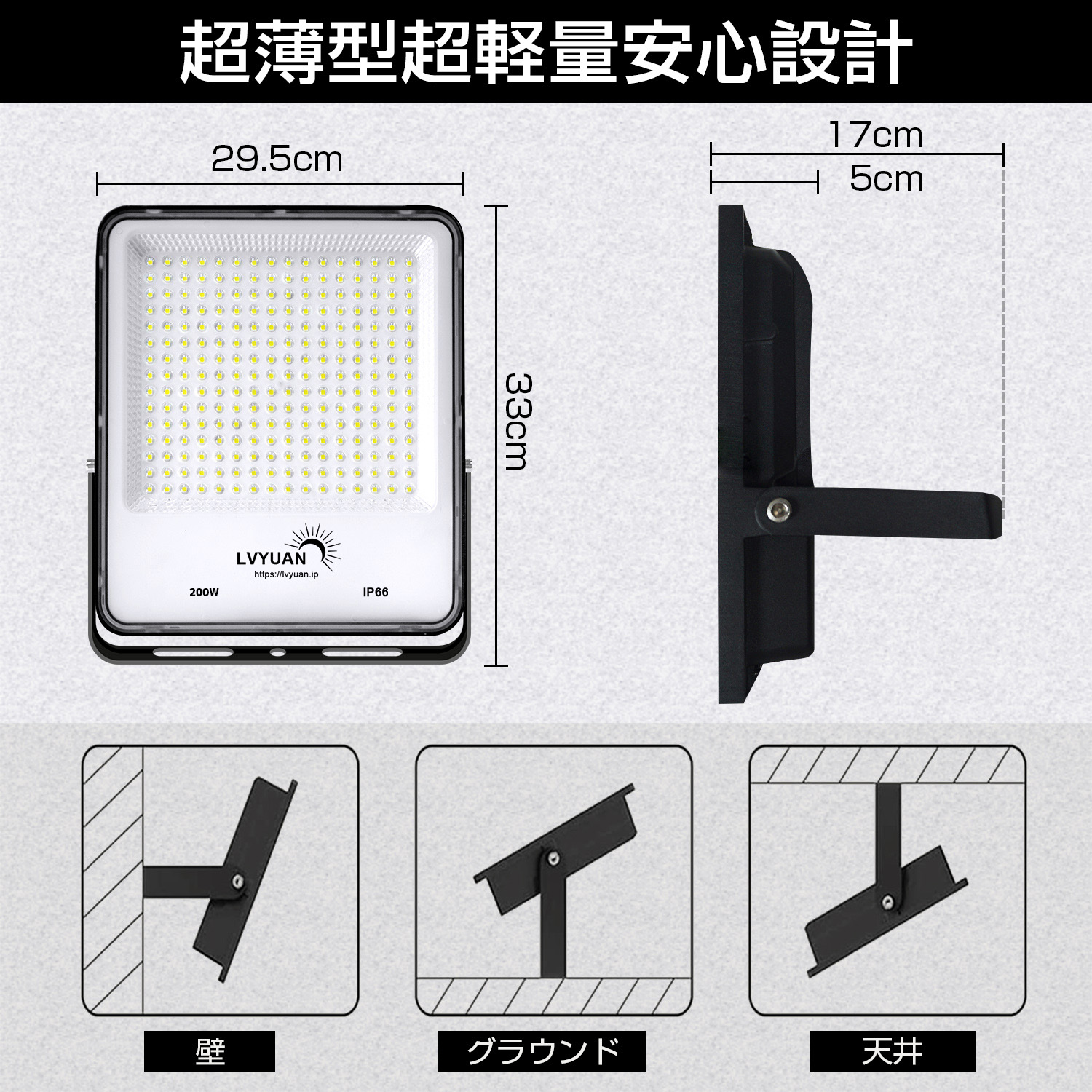 LVYUAN(リョクエン) 【超爆光 2個入 超軽量、薄型 PC素材】200W LED