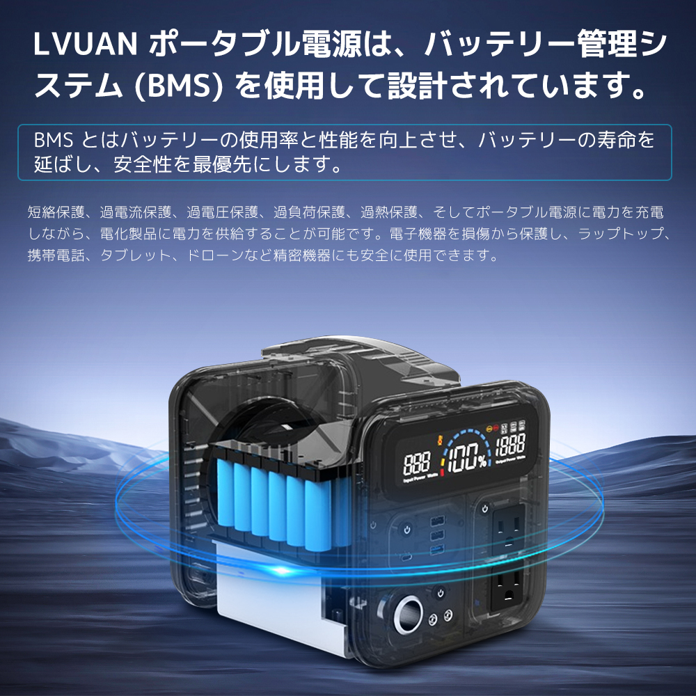 LVYUAN ポータブル電源 大容量 AC出力500W 96000mAh/300Wh 家庭用