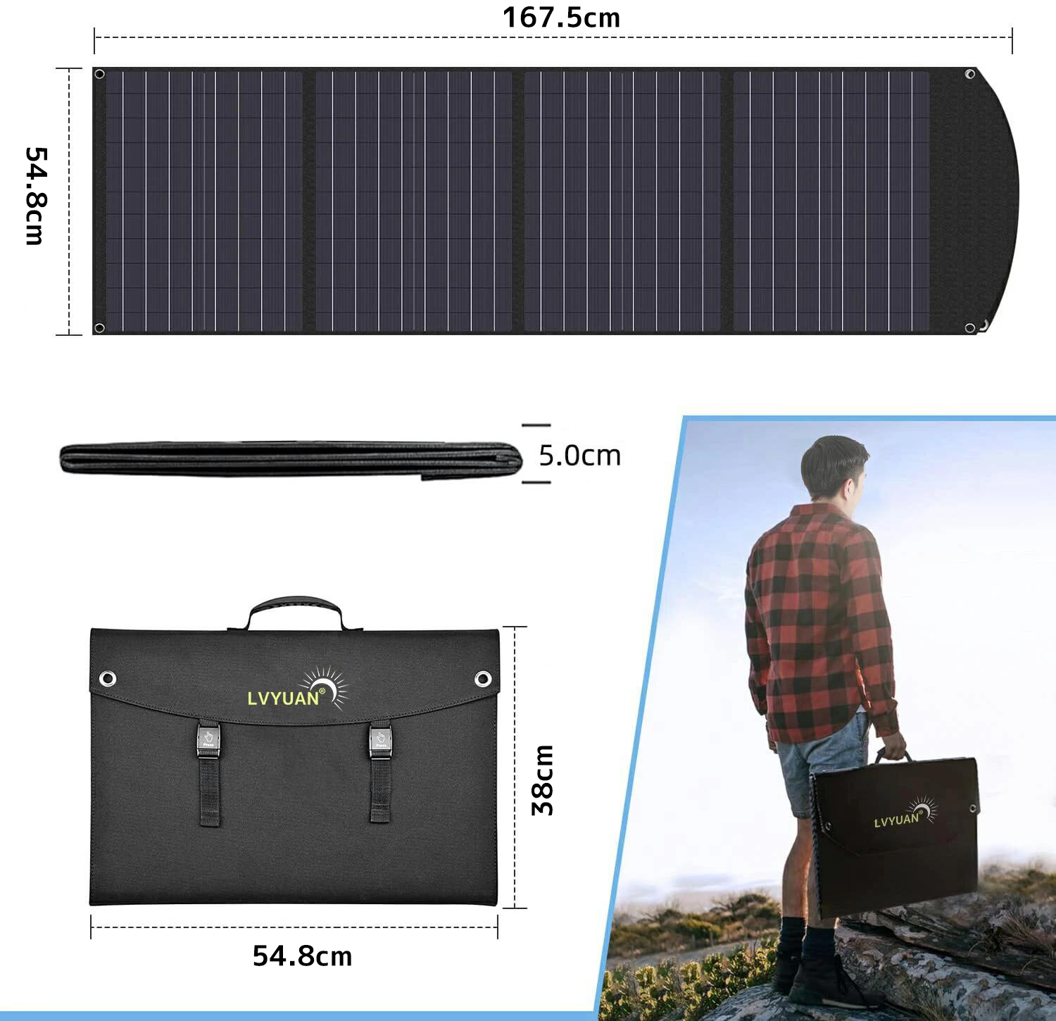 LVYUAN（リョクエン）120W ソーラーパネル 折りたたみ 折畳式 ETFE