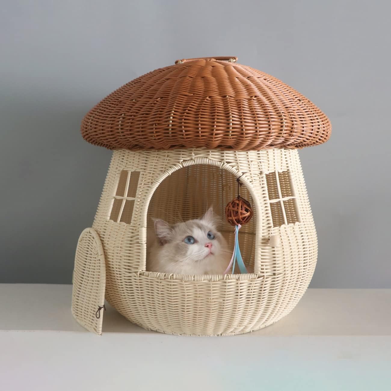 猫ハウス 猫小屋 ペットハウス PP藤編 あんていせい 四季折々 水洗可能 耐摩耗耐把持 大空間 快適 小中型 洗える 軽い オシャレ カワイイ ペット兼用 夏冬用 猫