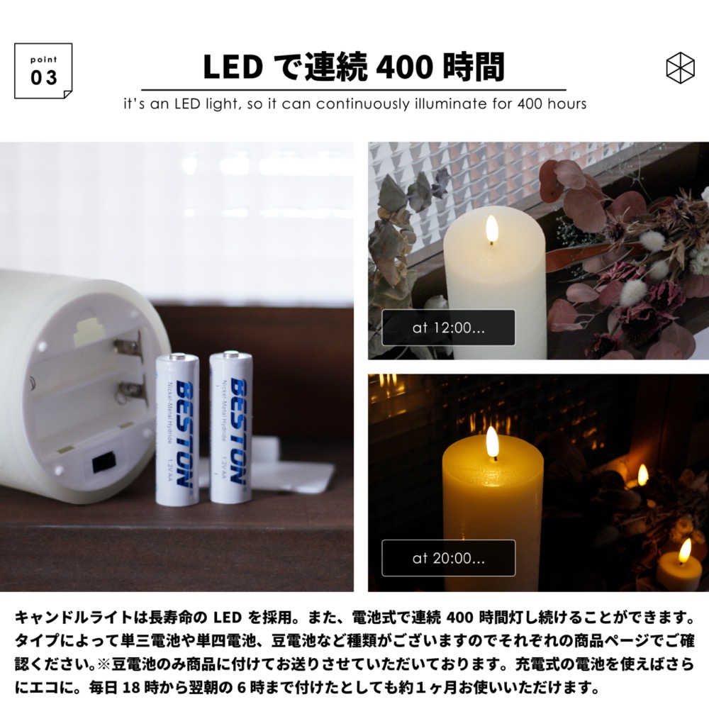 LED キャンドルライト 直径7.5cm 高さ17.5cm タワー ゆらぎ