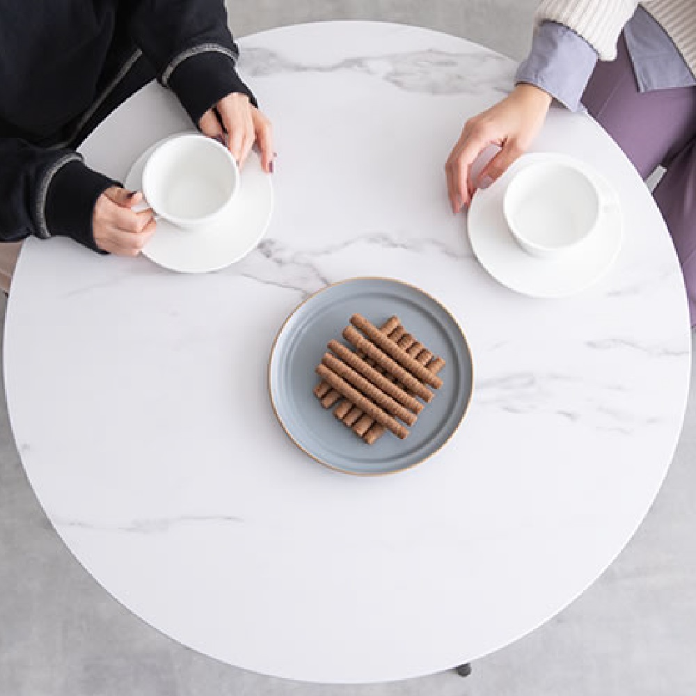 3点セット 大理石柄 円型テーブル ベロア おしゃれ かわいい 北欧 モダン カフェ マンション 食卓 ホワイト ナチュラル 【Ｈｉｇｈ】