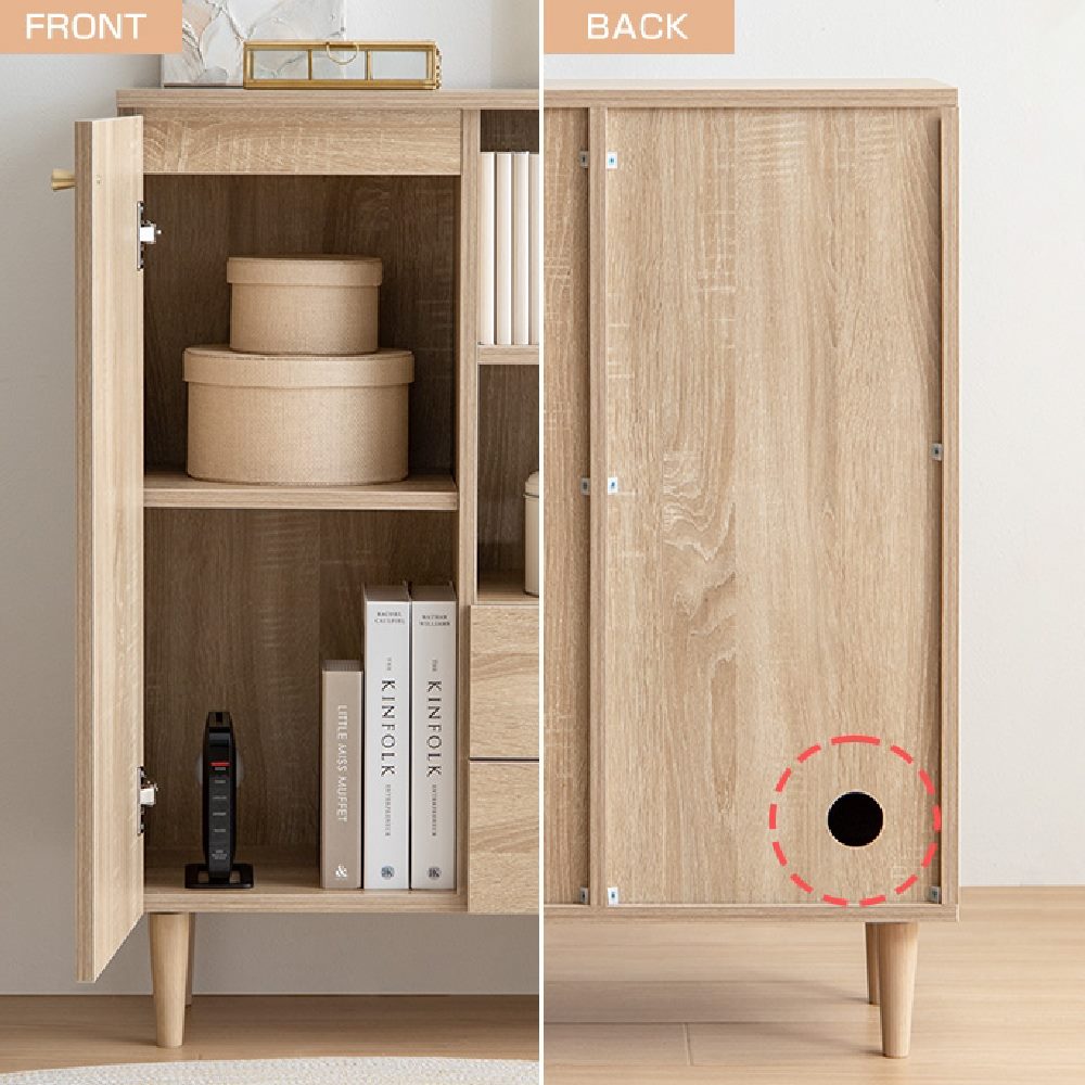 キャビネット脚付き 幅65cm オープンラック 扉 Wi-Fi ルーター 収納