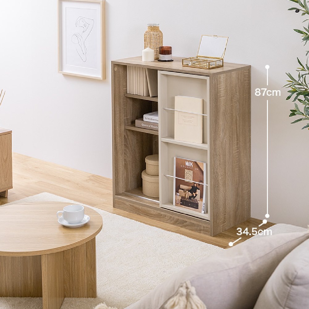 【※お値下げ】スライド式本棚　ライトベージュ 日本製］お部屋に馴染むカラーのスライド本棚・オープンラック（本棚