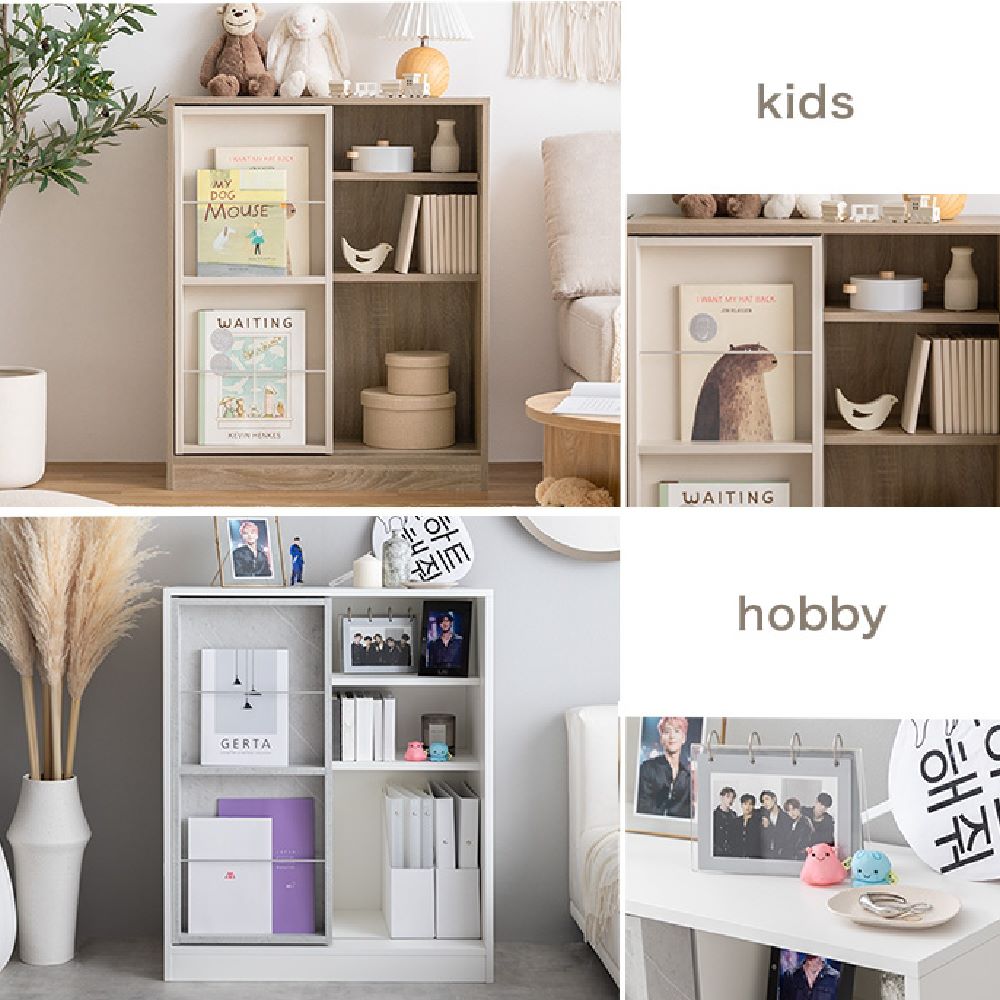 本棚 スライド収納 幅71cm 収納 棚 ブックシェルフ ラック 3段 書棚