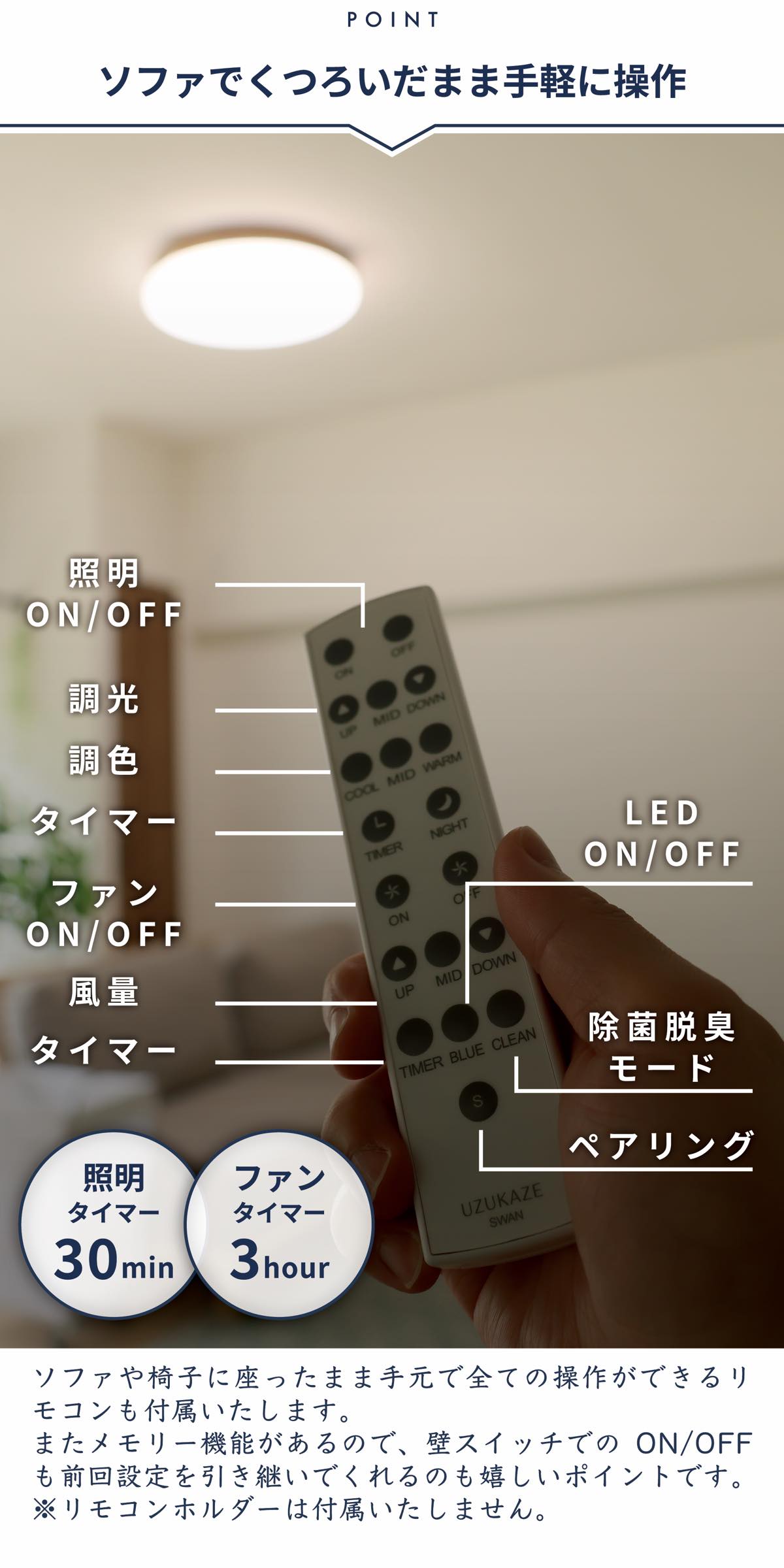 UZUKAZE シーリングライト ファン ウズカゼ 3 FCE-570WH ホワイト 羽の