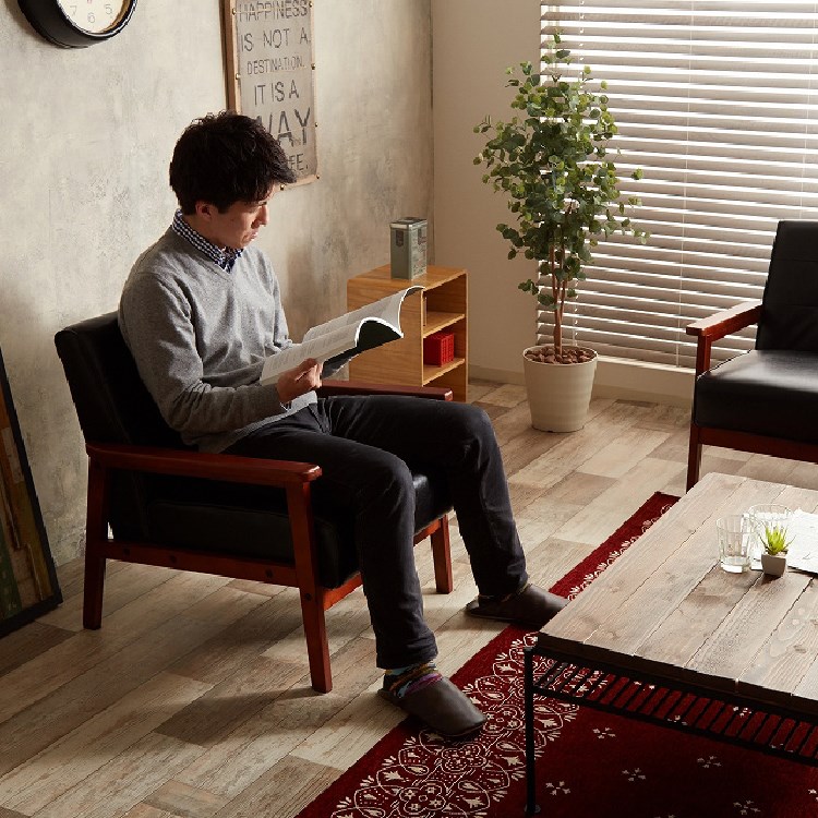 ソファ 一人掛け レザー 1P おしゃれ 木製 アーム付き ヴィンテージ