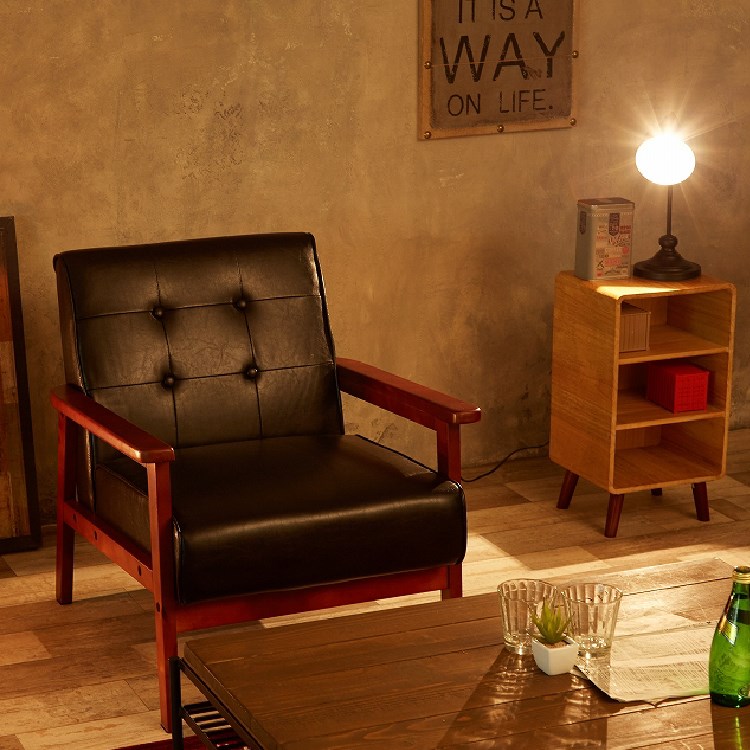 ソファ 一人掛け レザー 1P おしゃれ 木製 アーム付き ヴィンテージ