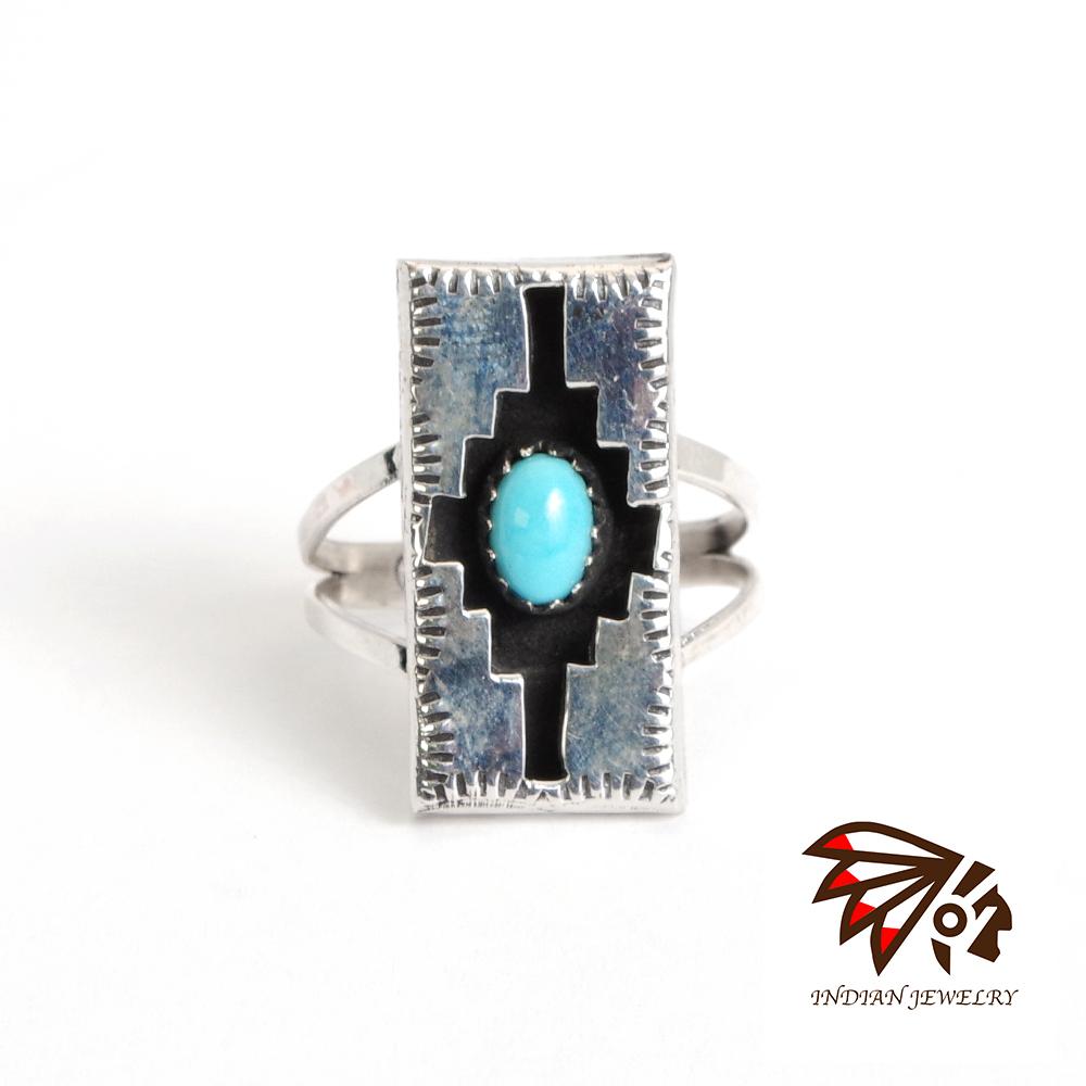 INDIAN JEWELRY インディアンジュエリー Navajo kingman turquoise rectangle ring Felix Perry ナバホ キングマンターコイズ フェリックス・ペリー作