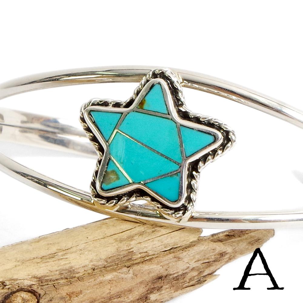 ナバホ族 HM刻印インディアンジュエリー ターコイズ バングル STERLING Indian Jewelry インディアンジュエリー Navajo Turquoise star bangle