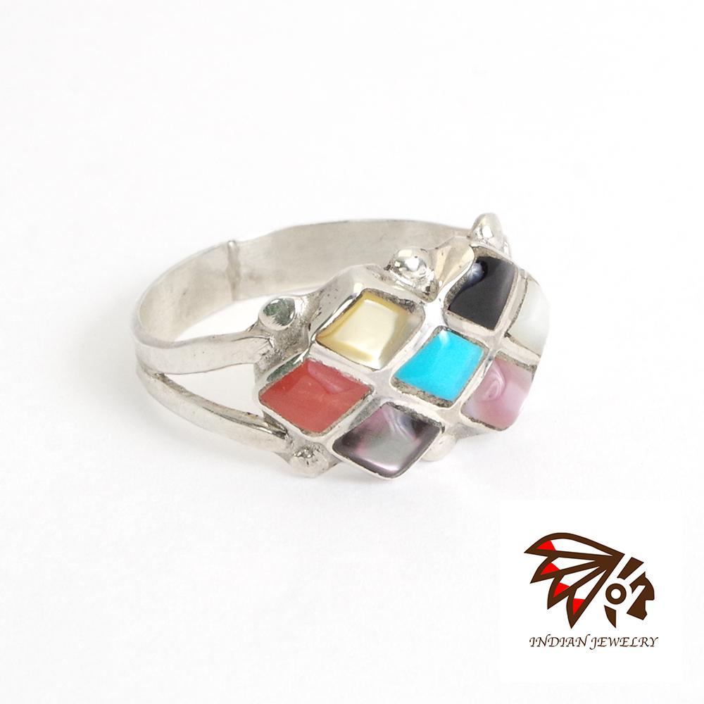 INDIAN JEWELRY インディアンジュエリー Zuni diamond shape 7stone ring Bonnie Quam ズニ ダイヤモンドシェイプ 7ストーンリング ボニー・クァム作