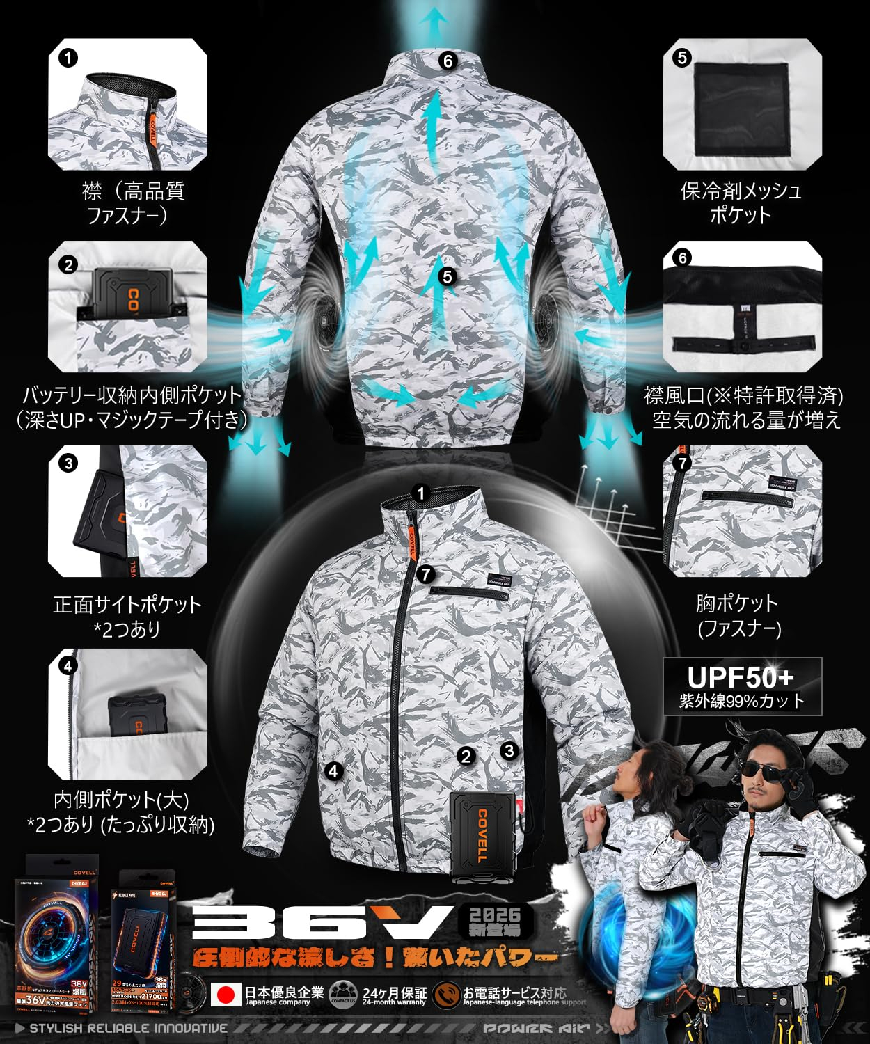 空調冷風服 2026年新商品 空調作業服 36V超高出力 8V〜36Vまで調整可能