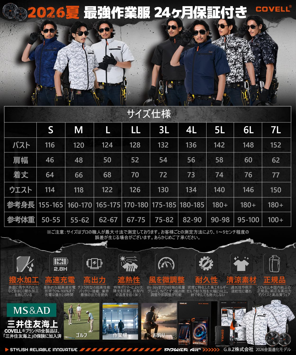 空調冷風服 2026年新商品 空調作業服 36V超高出力 8V〜36Vまで調整可能