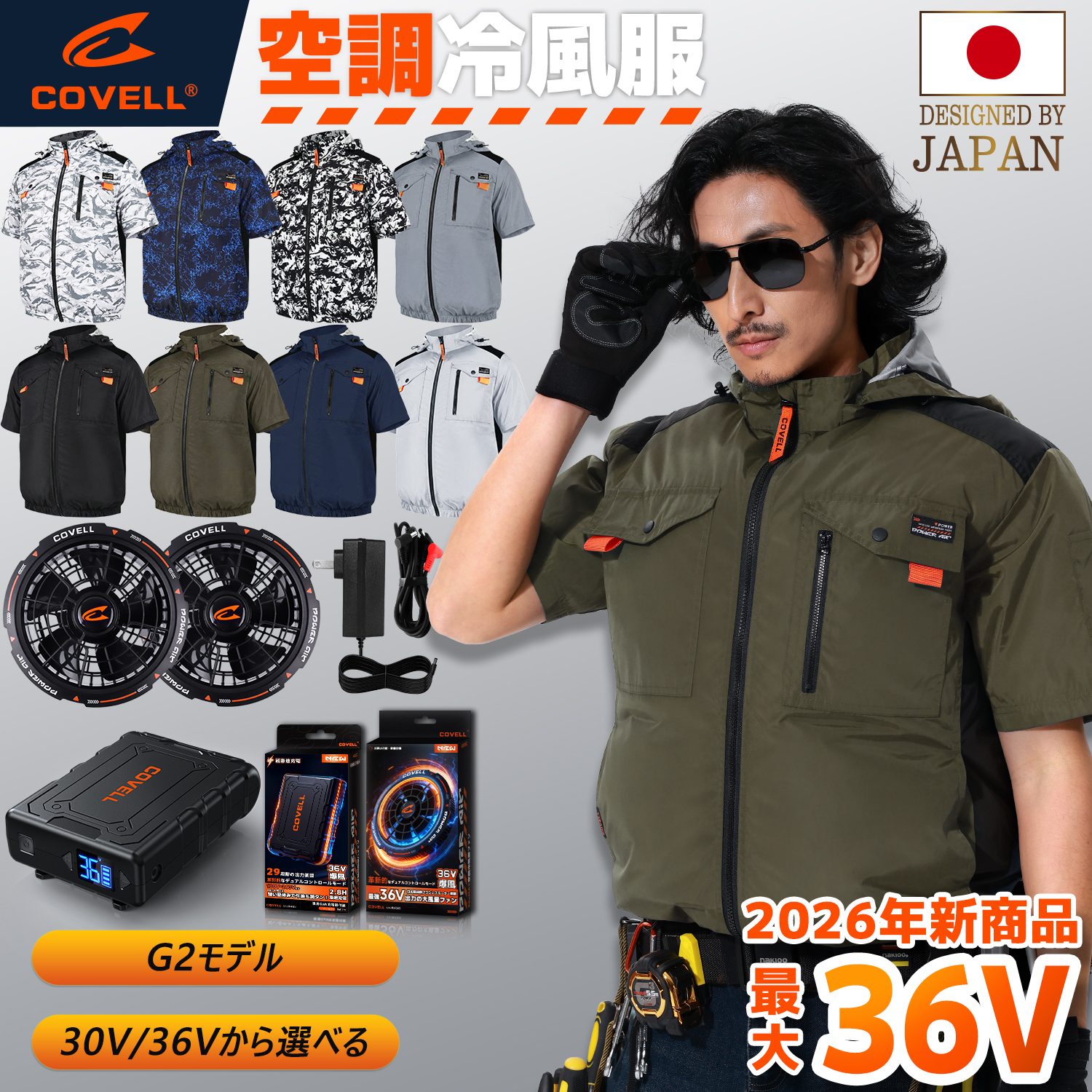 空調冷風服 2026年新商品 空調ウエア 36V超高出力 8V〜36Vまで調整可能