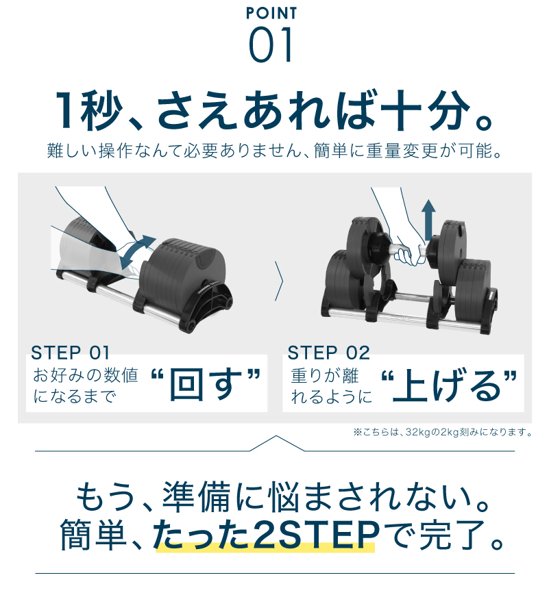 レビュー投稿で2年保証） ダンベル フレックスベル 2kg刻み 32kg 2個 