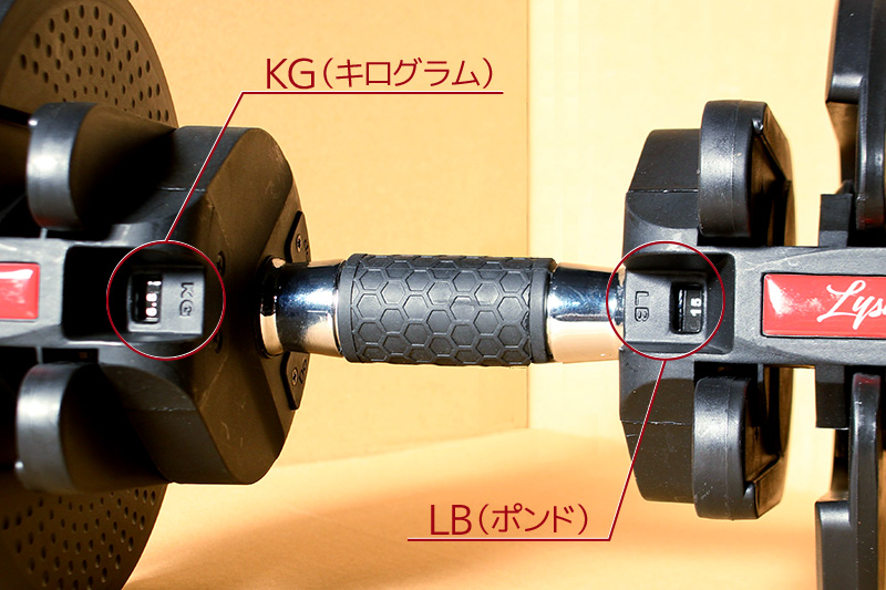 KGとLB 2種類の表示