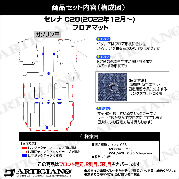 セレナ C28 e-power ガソリン車 フロアマット ラバー製 ゴム 防水 撥水