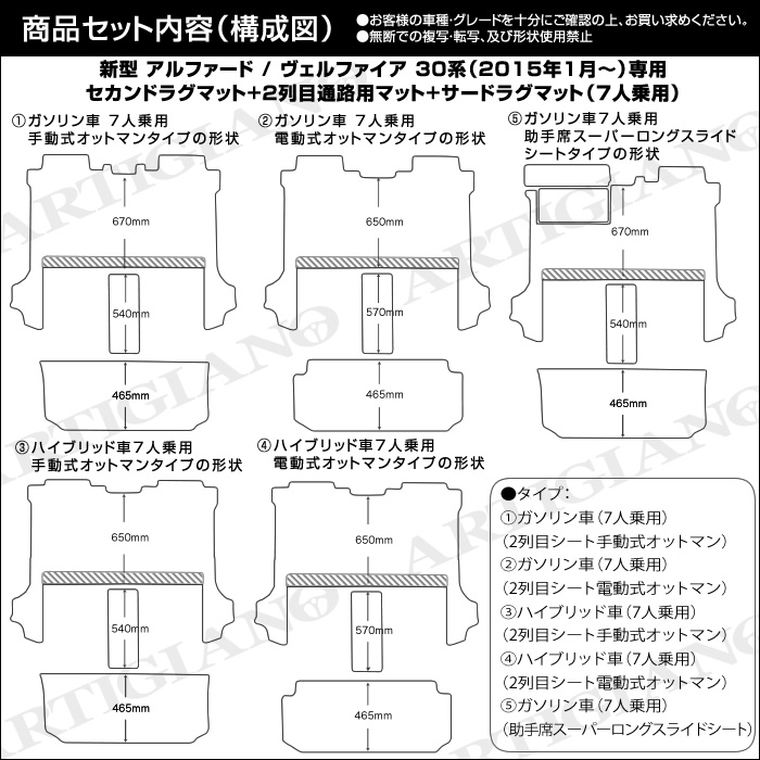 セカンドラグマット 2列目通路用マット 30系アルファード サードラグマット サードラグマット 新型 フロアマット 7人乗用 H27年1月 S3000gシリーズ 50gal アルティジャーノ車種専用店 新型 トヨタ