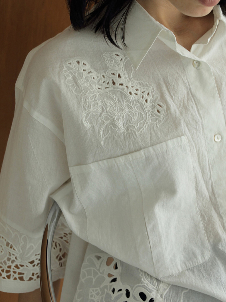 【r.h】anuke　Cutwork Lace Shirts ブラック ànuke online store（アンヌーク） / Cutwork Lace