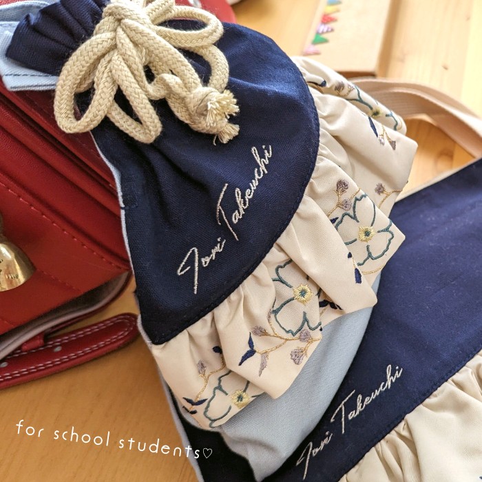 給食袋 | 刺繍フリル ランチ 給食 巾着 巾着袋 sewing : 刺繍雑貨