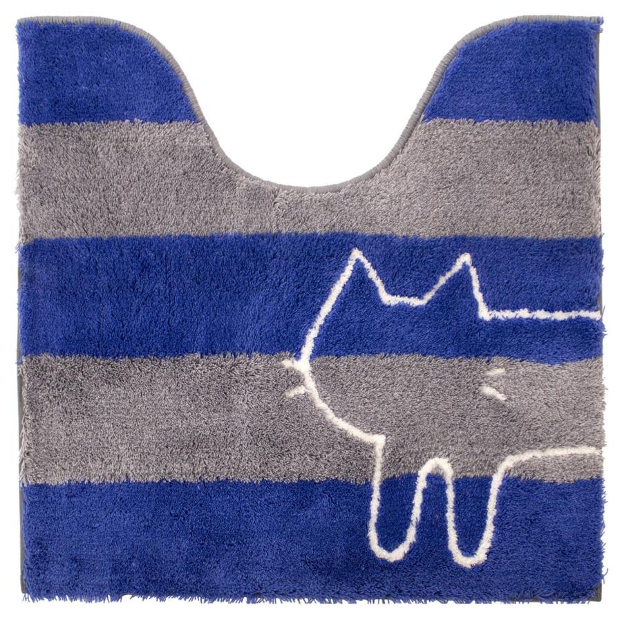 トイレマット 洗える 約60×60cm うちねこ ネコ ねこ 猫 トイレカバー マット おしゃれ ボーダー グレー ブルー ホワイト オカ｜m-rug｜02