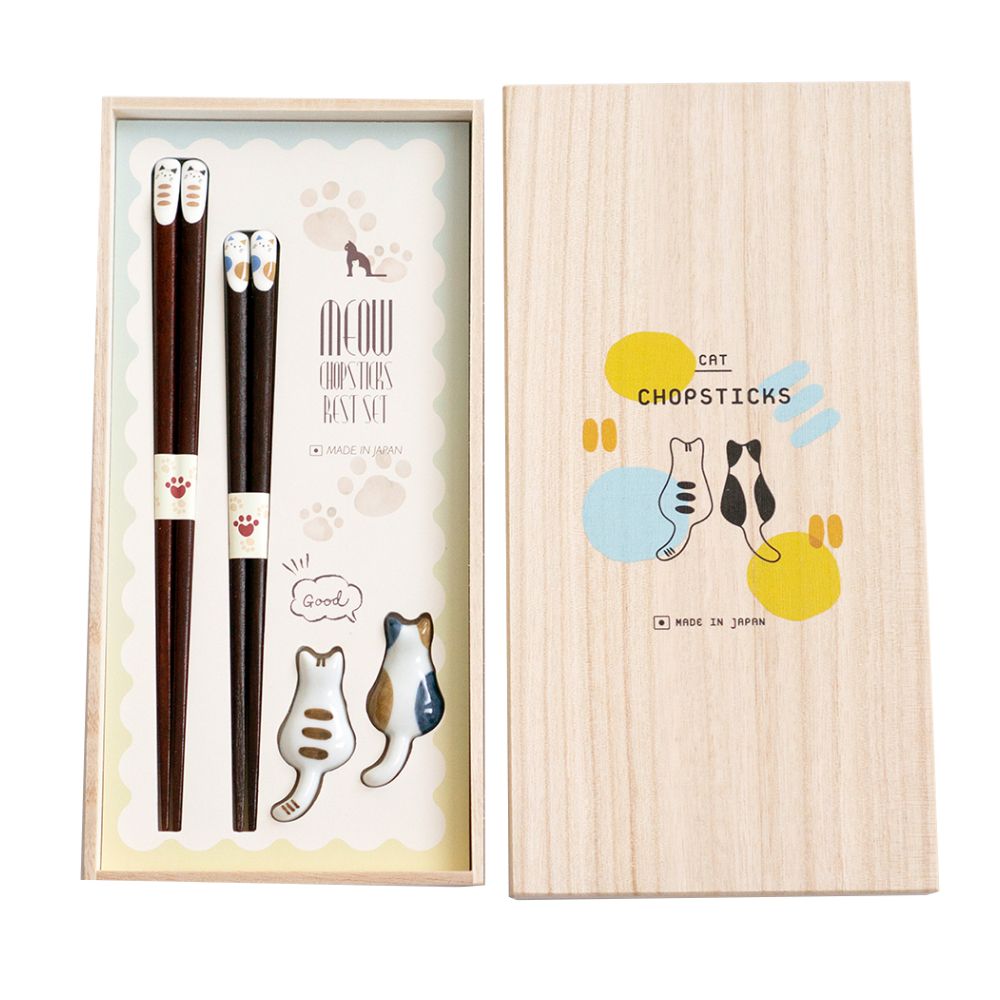 オカ お箸 夫婦箸 桐箱入 箸置付 ギフトセット ねこづくし 日本製 おは