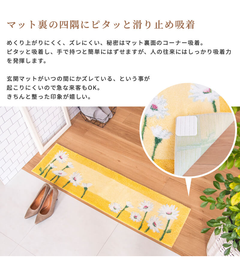 マット四隅にピタッとコーナー吸着すべり止め