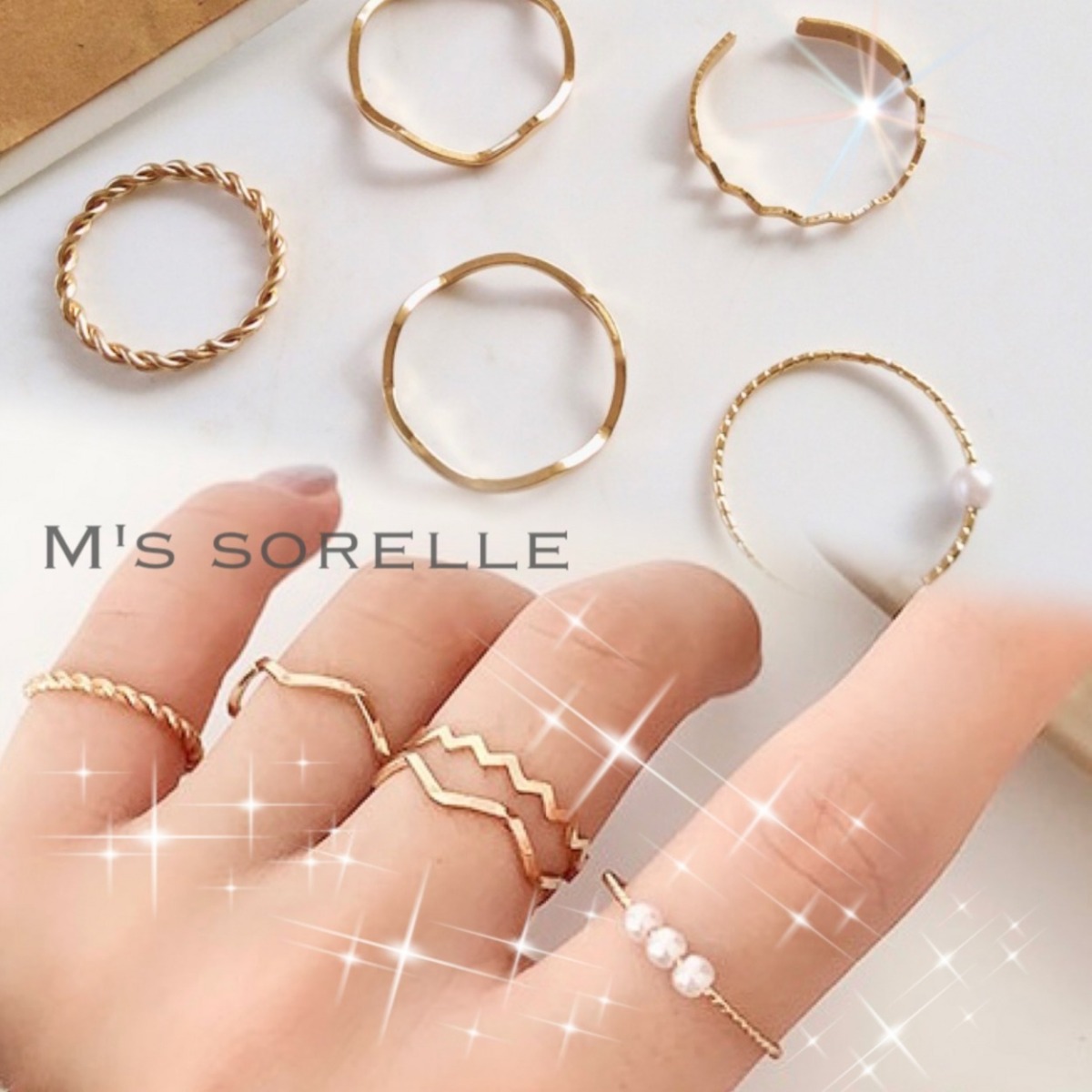 指輪 レディース シンプル 大きいサイズ 指輪 フリーサイズ 指輪 セット かわいい パール プチプラ リング ゴールド 金 シンプル 結婚式  重ね付け 可愛い :ms007:M's SORELLE 通販 