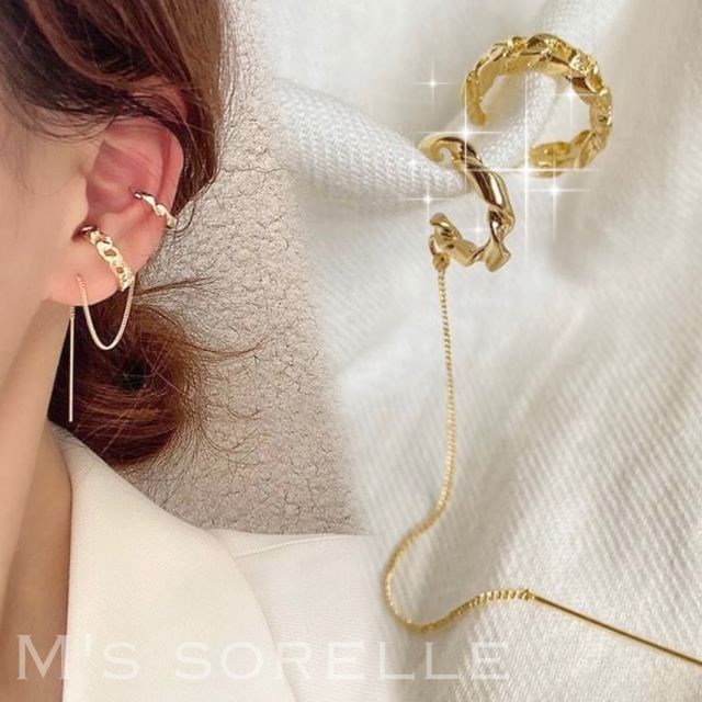 NOUE 3点セット　左ピアス×2 イヤーカフ×1 18k ゴールド　金 kyasya_ec039-gold