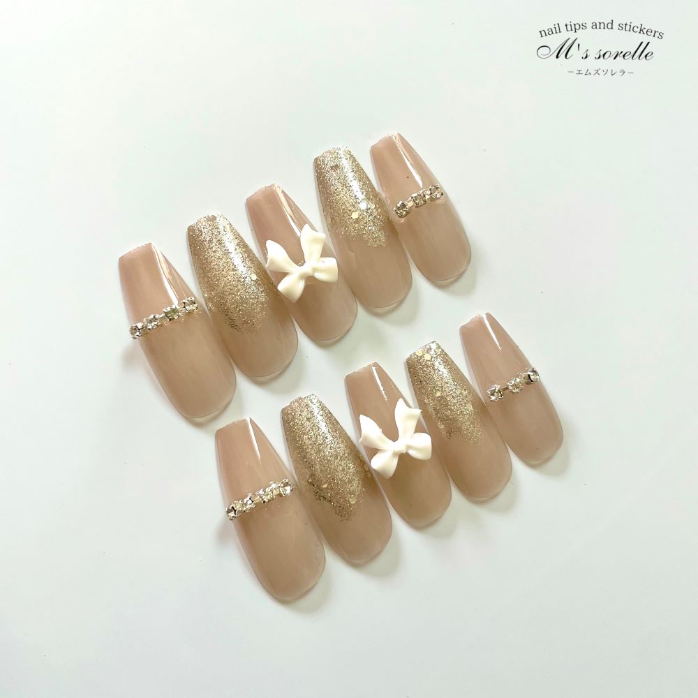 ネイルチップ ロング バレリーナ グラデーション ラメグラ 可愛い 韓国