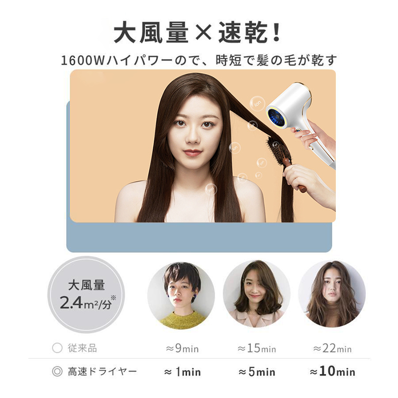 ヘアドライヤー 速乾 温度調整 LED温度表示 超軽量 低騒音 4段