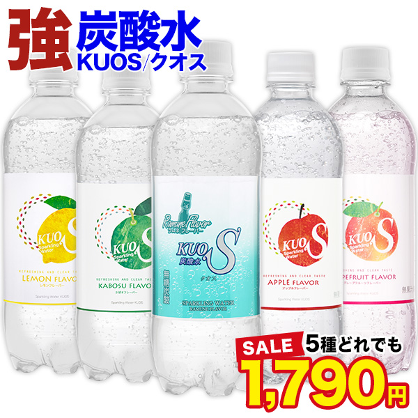 SALE 強炭酸水 クオス ラムネ レモン かぼす アップル グレープフルーツ フレーバー 500ml×24本 無糖 5day | クオス