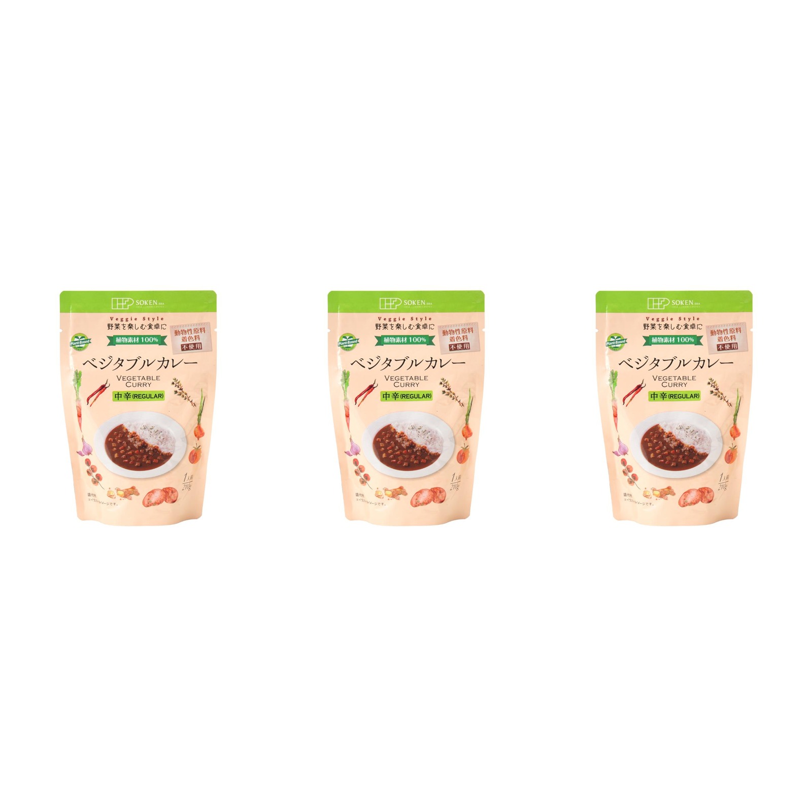 創健社 ベジタブルカレー(中辛) 210g×3個 レトルトカレー 惣菜 ランチ 非常食 詰め合わせ