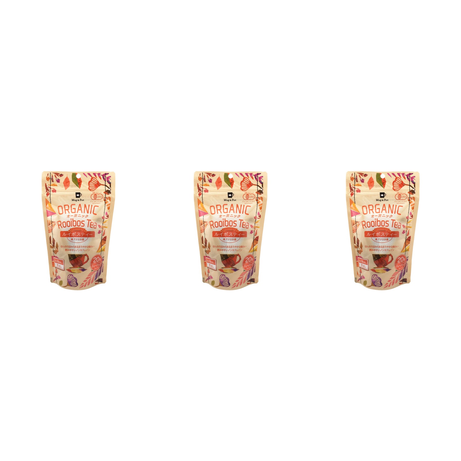 Tokyo Tea Trading 【Mug＆Pot】ORGANIC オーガニックルイボスティー 2g×20包入り×3個 ノンカフェイン 健康茶 ティーバッグ オーガニック 美容
