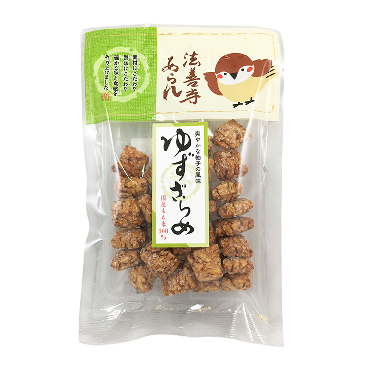 法善寺あられ ふくめちゃんシリーズ ゆずざらめ 60g×1個 あられ おかき 煎餅 おつまみ 詰め合わせ 駄菓子 伝統