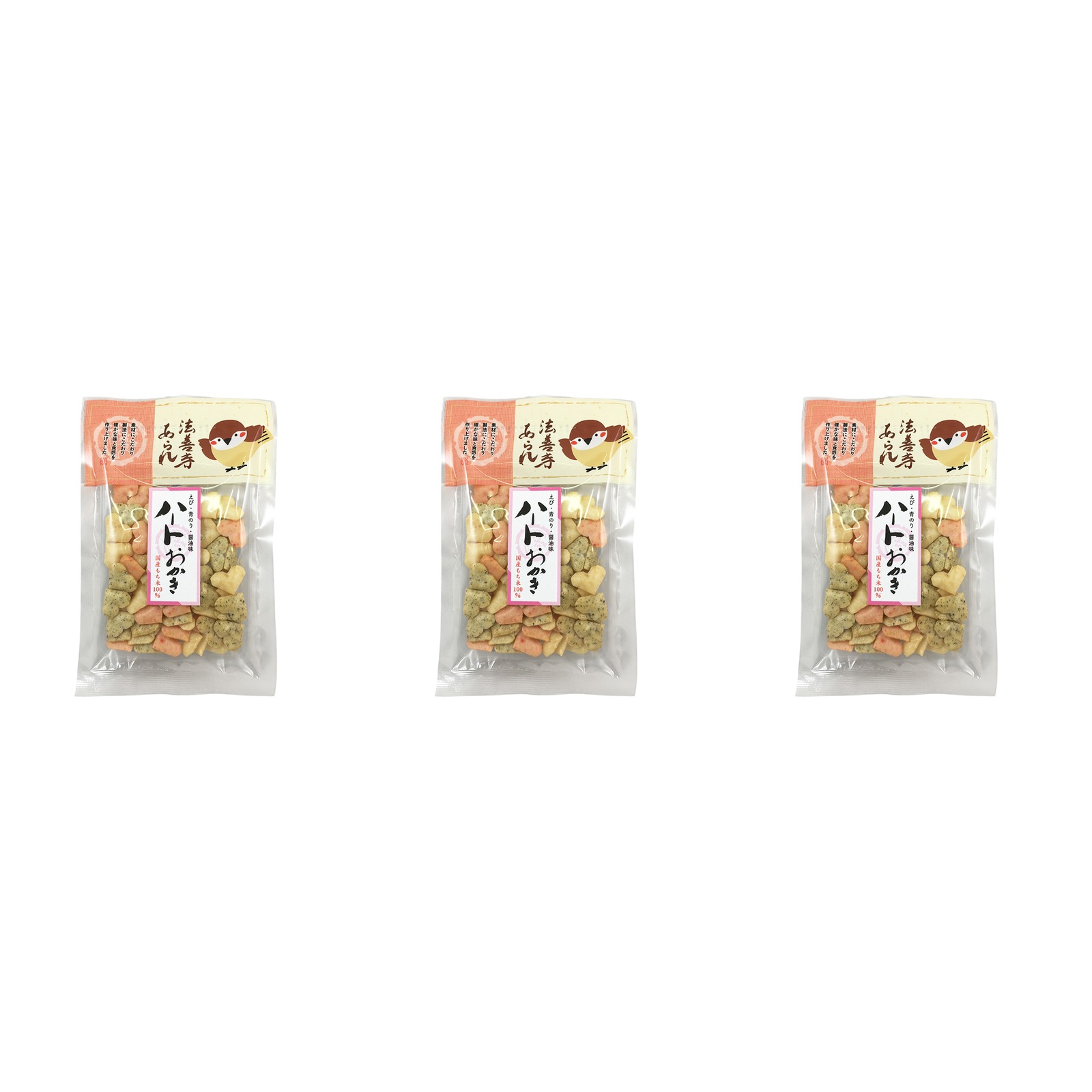 法善寺あられ ふくめちゃんシリーズ ハートおかき 50g×3個 あられ おかき 煎餅 おつまみ 詰め合わせ 駄菓子 伝統
