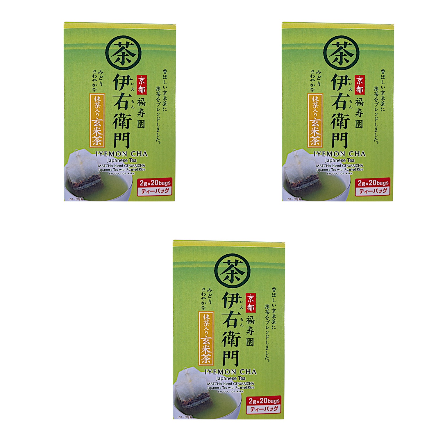 宇治の露製茶 京都福寿園 伊右衛門 抹茶入り 玄米茶ティーバッグ 40g×3個 玄米茶 日本茶 抹茶 ティーバッグ 飲料 緑茶 贈り物