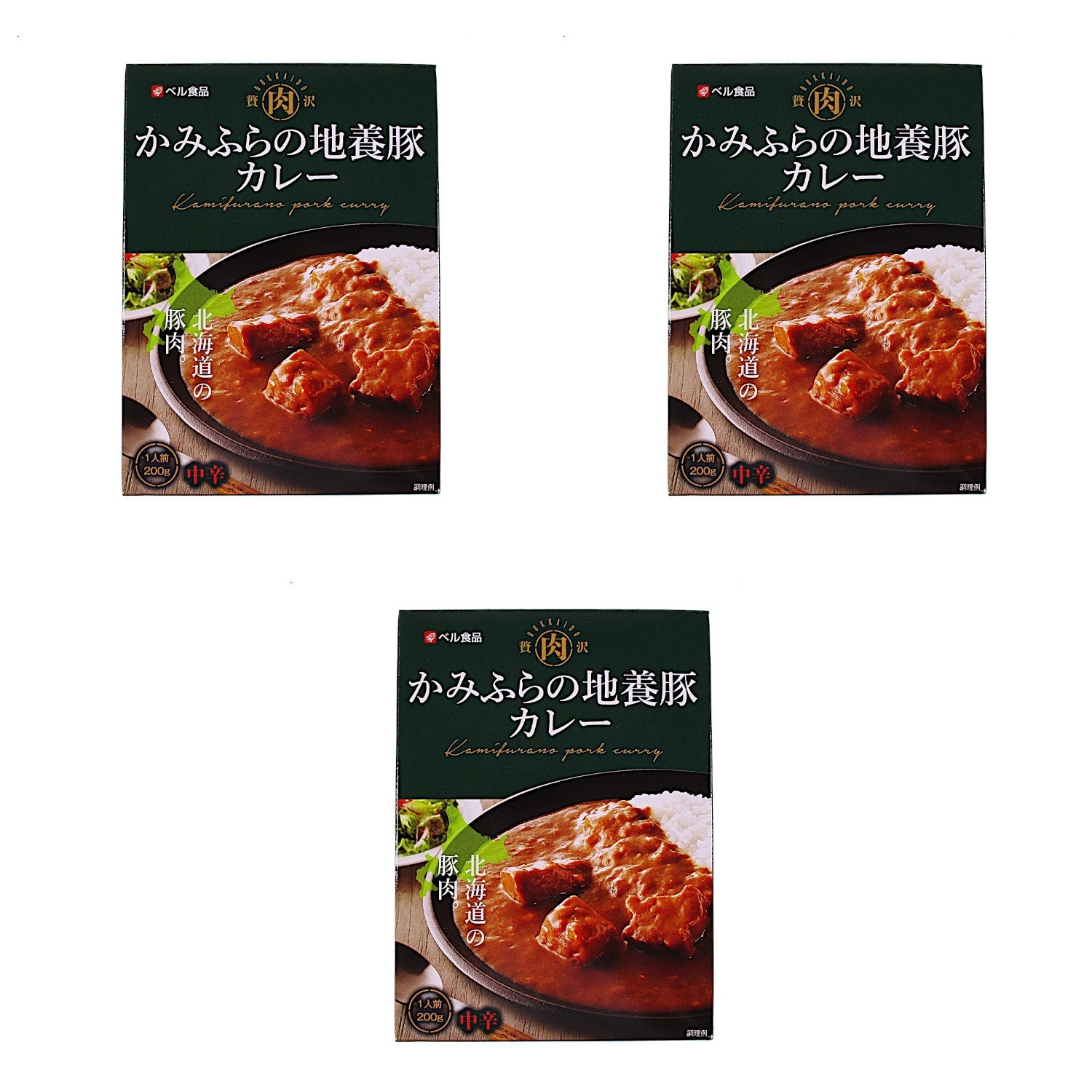 ベル食品 かみふらの地養豚カレー 200g×3個 レトルトカレー 豚肉 北海道土産 昼食 保存食 辛口 惣菜