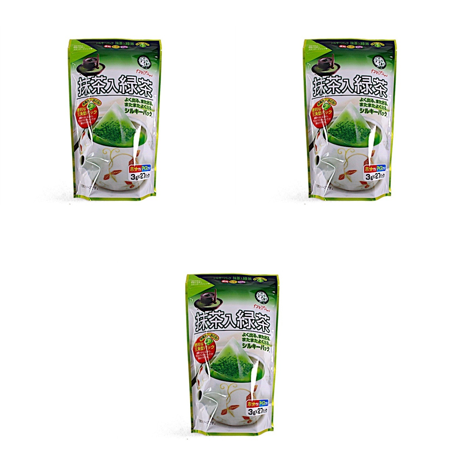 かおりちゃん 抹茶入り緑茶シルキーパック 81g(3g×27パック) 宇?治?森?徳?×3個 日本茶 ティーバッグ 急須不要 煎茶 ティータイム 緑茶 飲料