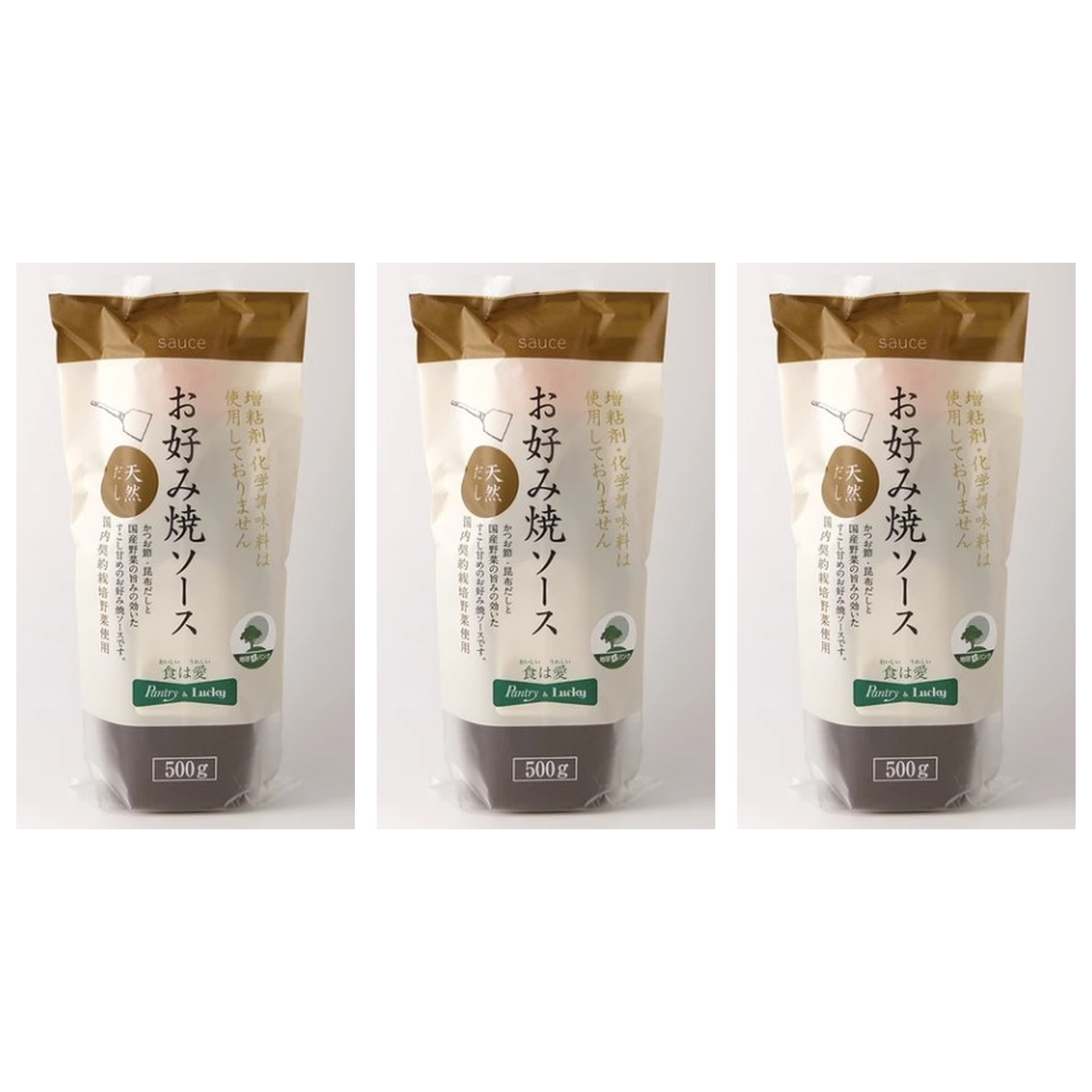 お好み焼ソース 500g パ?ン?ト?リ?ー?＆?ラ?ッ?キ?ー?オ?リ?ジ?ナ?ル?×3個 お好み焼き ソース 調味料 粉もん 鉄板焼き 関西 家庭用