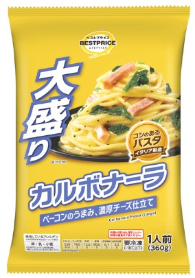 トップバリュ ベストプライス 大盛りカルボナーラ 360g×1個 冷凍 カルボナーラ パスタ 濃厚 ディナー 大盛り 時短 洋食