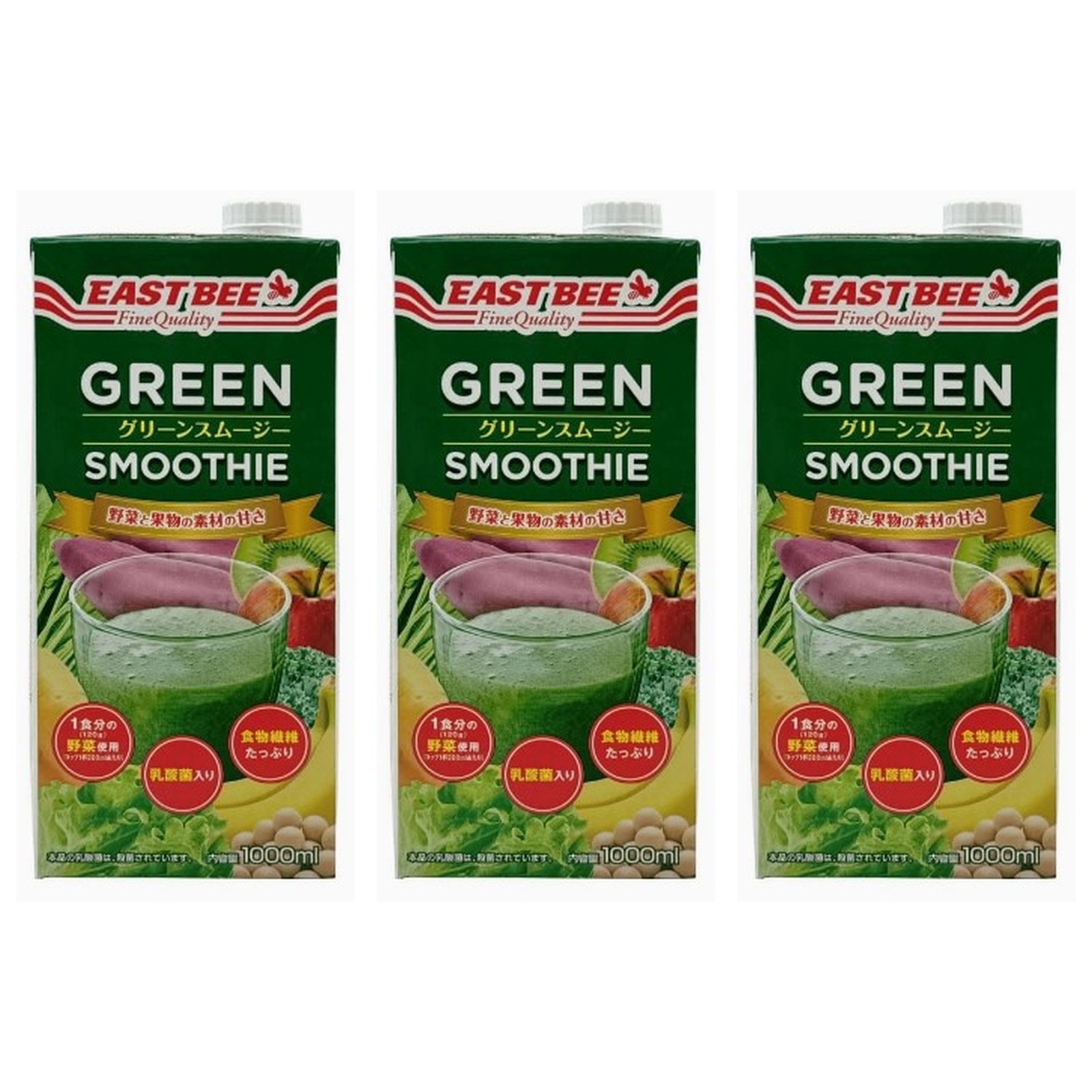 EASTBEE グリーンスムージー 1L×3個 果汁入り 風味豊か ジュース 健康志向 朝食
