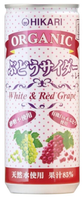 ヒカリ オーガニックぶどうサイダー+レモン 1缶250g×1個 ジュース 飲み物 缶じゅーす 有機