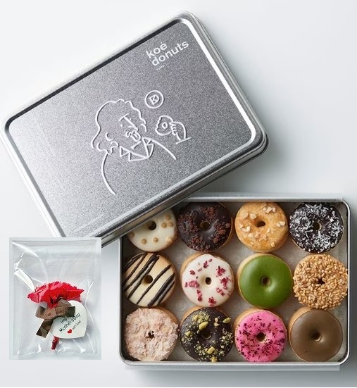 母の日 カーネーション付き ギフト koe donuts クッキー缶 1缶24枚入×1個 プリザ 2026 焼菓子 花はイメージ図です