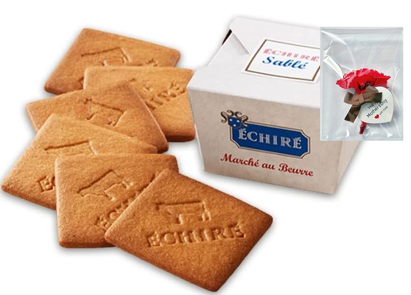 母の日 ギフト カーネーション付き ECHIRE サブレ・エシレ 1箱6枚入×1個 セット 焼菓子  2026 ショッパー付き プリザ 花はイメージ図です