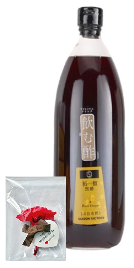 母の日 ギフト 食品 カーネーション セゾンファクトリー 飲む酢 柘榴(ざくろ)黒酢 1000ml×1個 セット 贈答 義母 2026 ショッパー付き 黒酢 花はイメージ図です